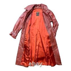 Vintage 70s RBC INTERNATIONAL Womens 11 Long Leather Belted Trench Coat RED