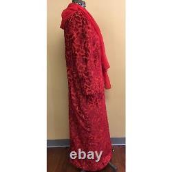 Vintage 70s Red Rose Burnout Velvet Dress with Scarf Women's 18