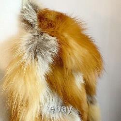 Vintage 70s Retro Red Fox Fur Chevron Coat Leather Sleeves Medium Large