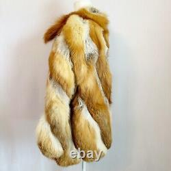 Vintage 70s Retro Red Fox Fur Chevron Coat Leather Sleeves Medium Large