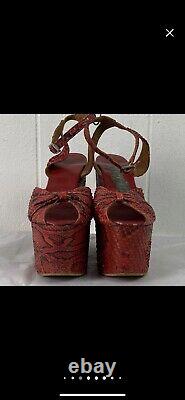 Vintage 70s red platform shoes womens 6/6.5 Platforms Disco RARE