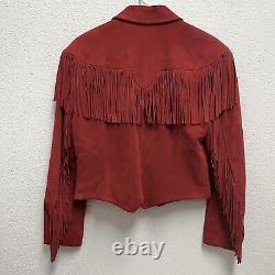 Vintage 80-90's Pioneer Wear, Genuine Leather Fringe Red Suede Western Jacket 8