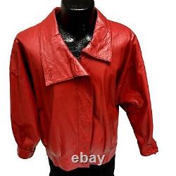 Vintage 80 90's Women's RETRO CHIC Bomber RED Leather Oversized Jacket L