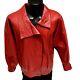 Vintage 80 90's Women's Retro Chic Bomber Red Leather Oversized Jacket L
