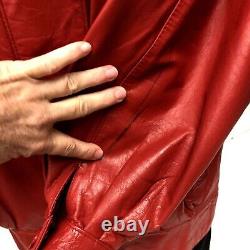 Vintage 80 90's Women's RETRO CHIC Bomber RED Leather Oversized Jacket L