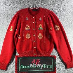 Vintage 80s ABERCROMBIE FITCH Wool Cardigan Womens Medium M Red Patches USA RARE