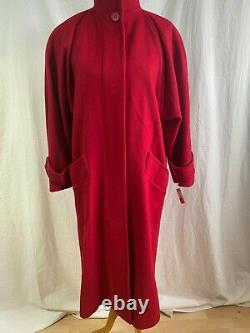 Vintage 80s Long Red Wool Dress Coat Talbots NEW OLD STOCK FUNNEL NECK 4
