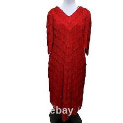 Vintage 80s Nightworks Womens L Red Layered Fringe Flapper Gatsby Dress Stage