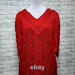 Vintage 80s Nightworks Womens L Red Layered Fringe Flapper Gatsby Dress Stage