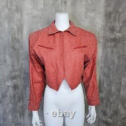 Vintage 80s Tip Top Womens S Red Geo Pattern Cropped Leather Jacket Glam Rock