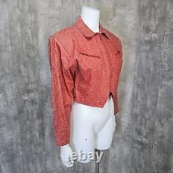 Vintage 80s Tip Top Womens S Red Geo Pattern Cropped Leather Jacket Glam Rock