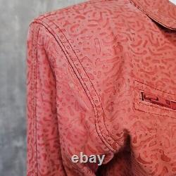 Vintage 80s Tip Top Womens S Red Geo Pattern Cropped Leather Jacket Glam Rock