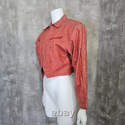 Vintage 80s Tip Top Womens S Red Geo Pattern Cropped Leather Jacket Glam Rock