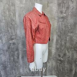 Vintage 80s Tip Top Womens S Red Geo Pattern Cropped Leather Jacket Glam Rock