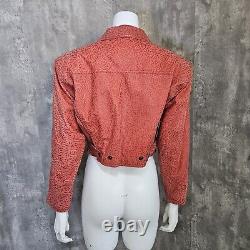 Vintage 80s Tip Top Womens S Red Geo Pattern Cropped Leather Jacket Glam Rock