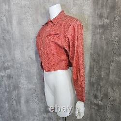 Vintage 80s Tip Top Womens S Red Geo Pattern Cropped Leather Jacket Glam Rock