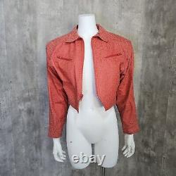 Vintage 80s Tip Top Womens S Red Geo Pattern Cropped Leather Jacket Glam Rock