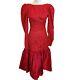 Vintage 80s Womens Size Small Red Lace Prom Formal Gown Drop Waist Bow Midi