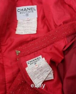 Vintage 80s sz 36 / 4 Chanel Boutique red tweed suit jacket buttons midi skirt