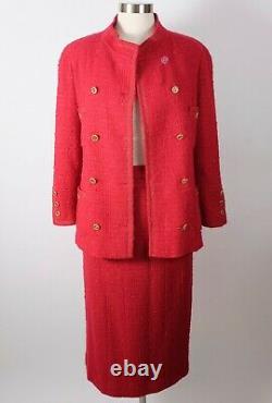 Vintage 80s sz 36 / 4 Chanel Boutique red tweed suit jacket buttons midi skirt