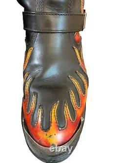 Vintage 90's Harley-Davidson Rare Red Flame Leather Riding Boots Womens Size 8