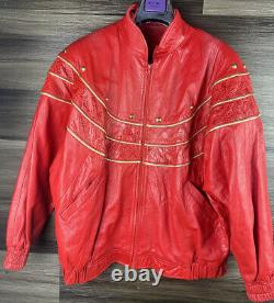 Vintage 90's JERUSALEM LEATHER Women's Red Leather Jacket Studded Large