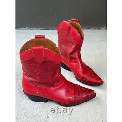 Vintage 90's Nine West Size 8M Leather Red Short Western Cowgirl Cowboy Boots