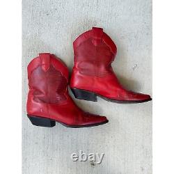 Vintage 90's Nine West Size 8M Leather Red Short Western Cowgirl Cowboy Boots