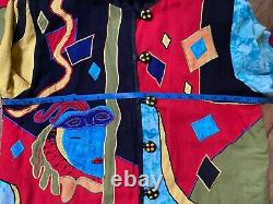 Vintage 90s ALLURE appliqué jacket colorful red black yellow turquoise blue M