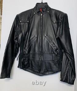 Vintage 90s Harley Davidson Womens Leather Jacket, Fringe, Red Lining, Size XS