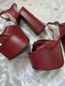 Vintage 90s Luichiny Platform Shoes Crimson Leather Huge Platforms Sandals 8