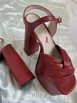 Vintage 90s Luichiny Platform Shoes Crimson Leather Huge Platforms Sandals 8
