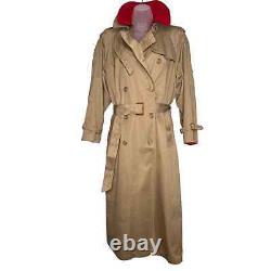 Vintage 90s St Malo Womens 16 Khaki Trench Coat Classic Red Wool Removable Liner