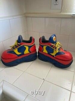 Vintage 90s Swear Alternative Platform Boots Clown Raver Red Blue Yellow 42