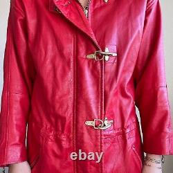Vintage 90s Womens Andrew Marc Bright Red Soft Leather Claw Clasp Jacket Sz 8