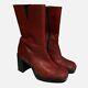 Vintage 90s Y2k Dark Red Leather Square Toe Chunky Platform Ankle Boots Size 8