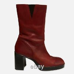 Vintage 90s Y2K Dark Red Leather Square Toe Chunky Platform Ankle Boots Size 8