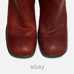 Vintage 90s Y2K Dark Red Leather Square Toe Chunky Platform Ankle Boots Size 8