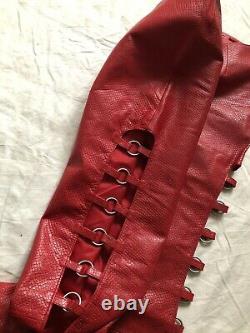 Vintage 90s Y2k Red Snakeskin Fetish Leather Cut Out Lace Up Loop Trousers Uk14
