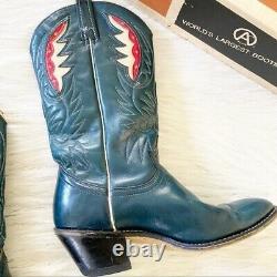 Vintage ACME Blue with Red & White Inlay Cowboy Cowgirl Vtg Western Boots Size 8.5