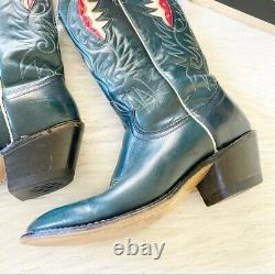 Vintage ACME Blue with Red & White Inlay Cowboy Cowgirl Vtg Western Boots Size 8.5