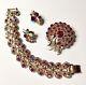 Vintage Art Arthur Pepper Red Ab Crystals Large Brooch/clipon Earrings/bracelet