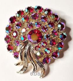Vintage ART Arthur Pepper Red AB Crystals large Brooch/Clipon Earrings/Bracelet