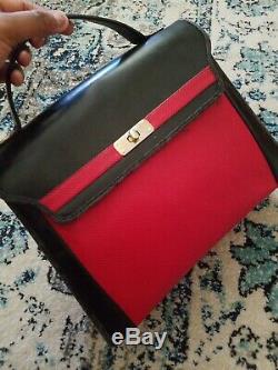 Vintage AUTH Givenchy Black & Red Top Handle Two Tone Leather Kelly 28cm Bag