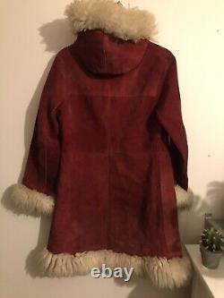 Vintage Afghan Pennylane Mongolian Suede Leather Coat 8 Jacket Fur Simone Red