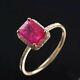 Vintage Art Deco Natural Diamond Red Ruby Engagement Women Ring 14k Yellow Gold