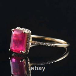 Vintage Art Deco Natural Diamond Red Ruby Engagement Women Ring 14K Yellow Gold