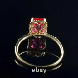 Vintage Art Deco Natural Diamond Red Ruby Engagement Women Ring 14K Yellow Gold