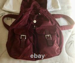 Vintage Authentic PRADA Burgundy Nylon/Leather Backpack/Purse Dust Bag
