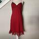 Vintage Betsey Johnson 90 2000 Y2k Sexy Silk Cherry Red Dress Sheer Midi Size L